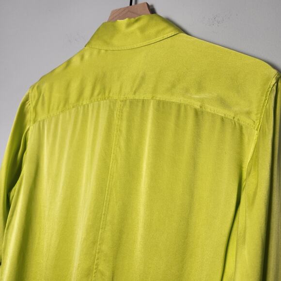 Frame The Standard Silk Shirt Button Down Blouse in Flash Lime Green Neon, S - Picture 9 of 12
